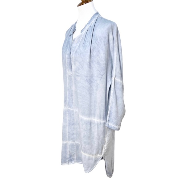 Anthropologie Blue Tie Dye 3/4 Sleeve High-Low Chambray Tunic Shirtdress - Picture 4 of 10